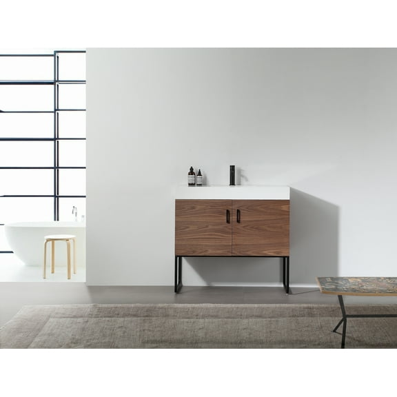 Veemon 36" Walnut Dual Mount Bathroom Vanity