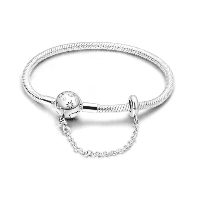 Pulsera De Plata 925 Xtellar Snake Safe Chain Star Dije