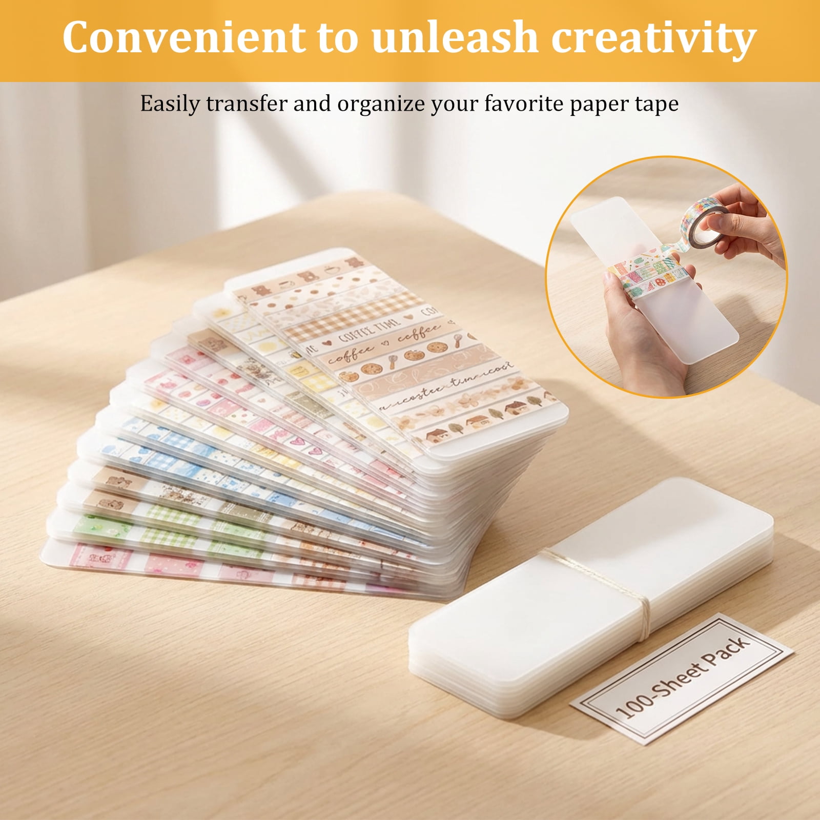 100 Pcs Washi Tape Cards Organizer with Storage Box –Portable Washi Tape Holder & Display Board for Scrapbooking, Journaling, DIY Crafts, Travel (Mixed-Color)