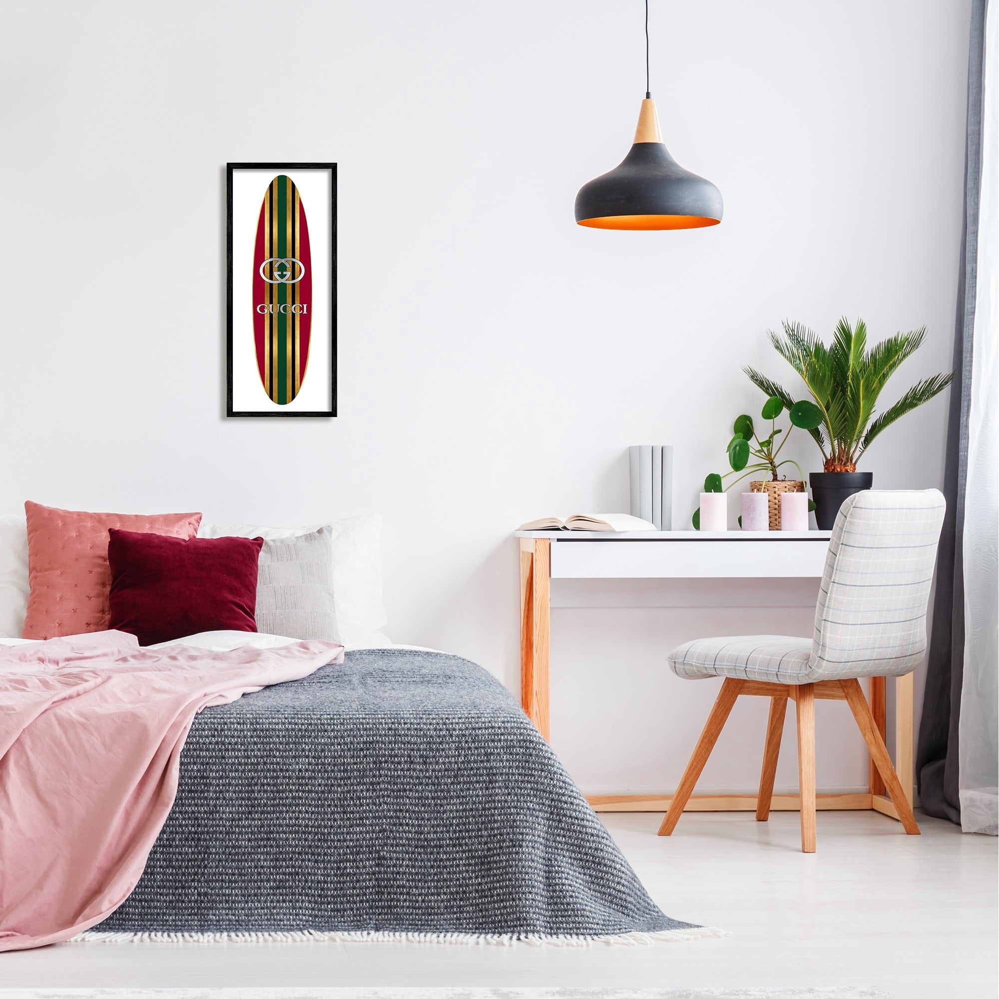 Stupell Industries Red Green Designer Logo Surfboard Fashion Motif Framed Wall Art, 10 x 24, Design by Madeline Blake