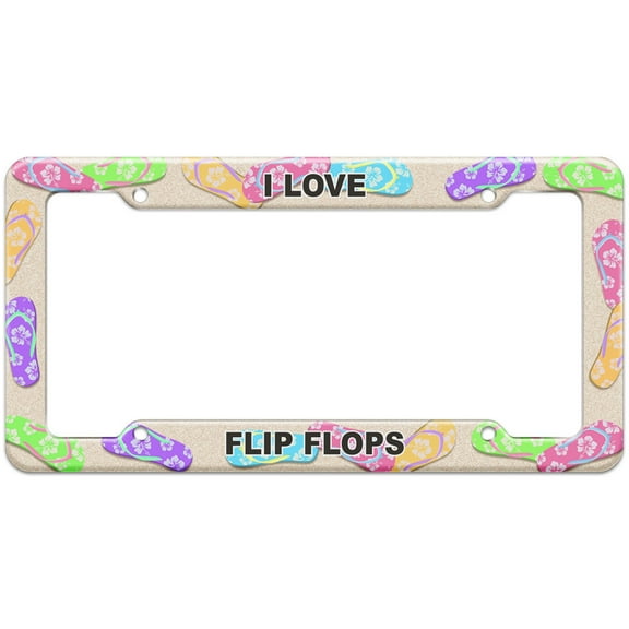 I Love Places Things - Flip Flops - Plastic License Plate Frame