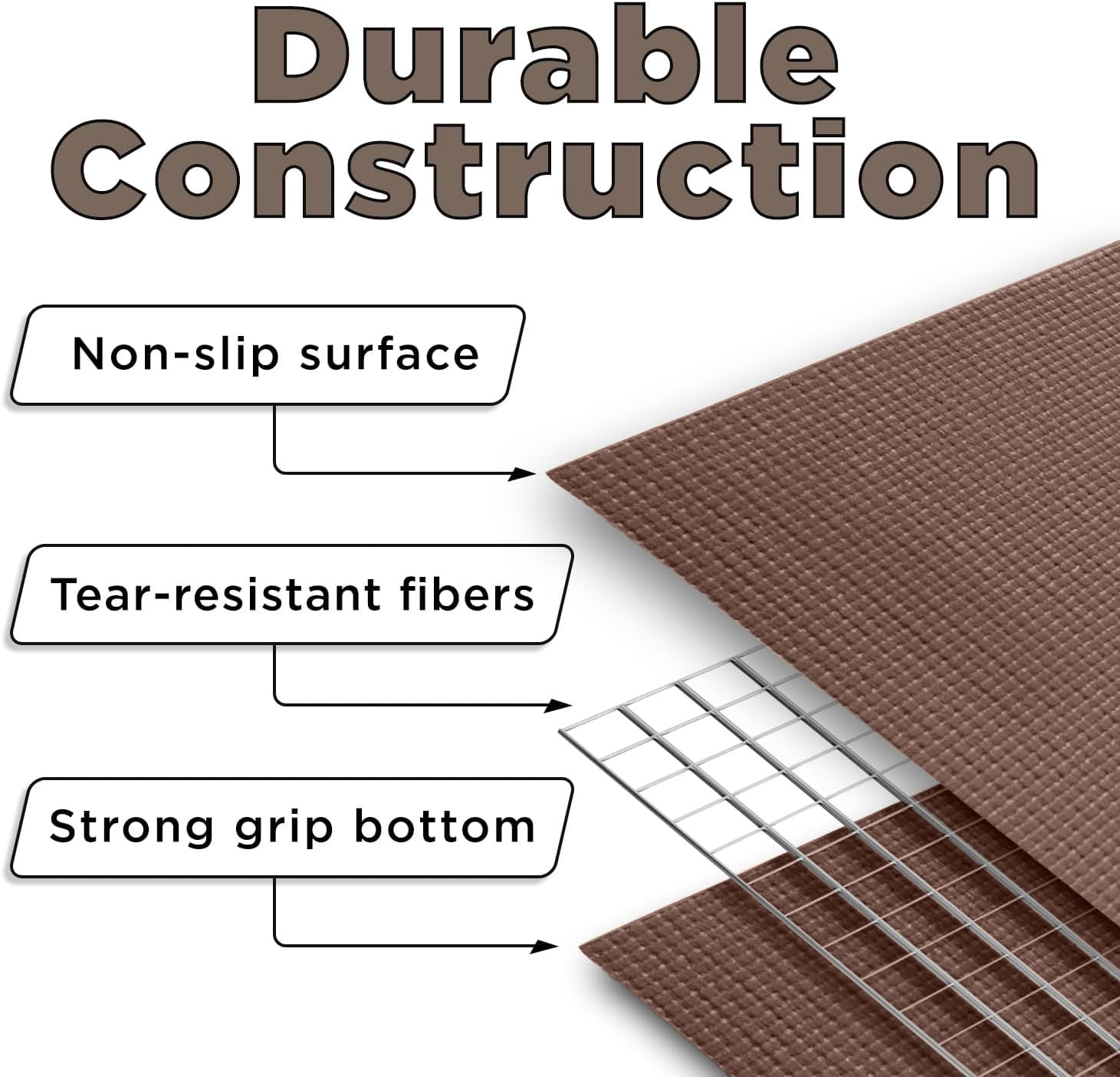 Grippety Slip-Resistant Floor Mat Roll & Yoga Mat – 25ft x 24" x 5mm – Cut-to-Fit Hallway Runner, Kitchen Mat, Drawer Liner, Shelf Liner, Bench Mat, Washable Pet Crate Pad, Cabinet Liner – Chocolate