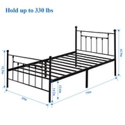VECELO Twin Size Metal Platform Bed Frame with Victorian Vintage Headboard and Footboard, Under-Bed Storage, No Box Spring Needed, Easy Assembly, Black