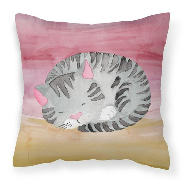 Sleeping Grey Cat Coussin Décoratif en Tissu Aquarelle