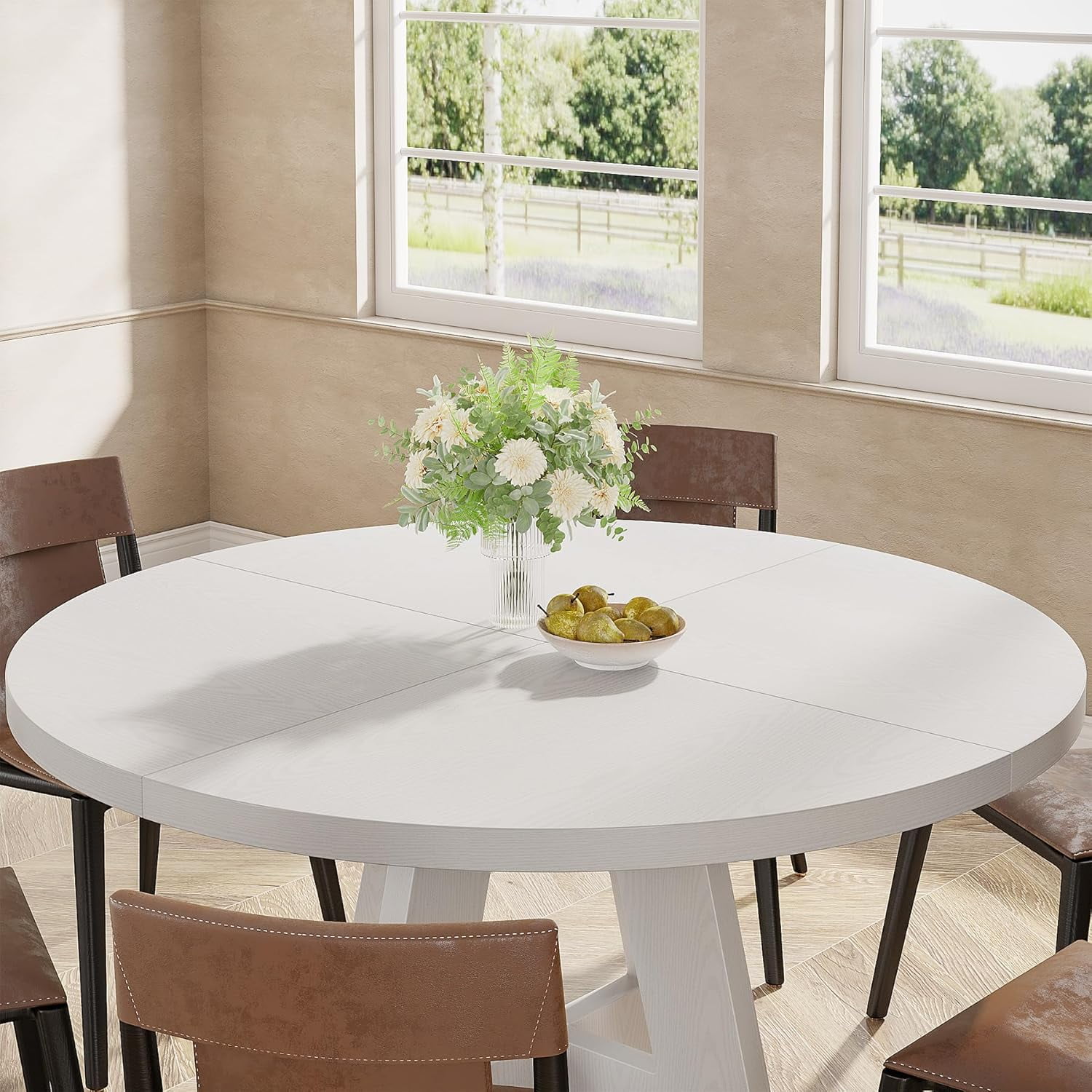 Round Dining Table Wood Kitchen Table for Dining Room Living Room, 47 in Dinning Room Tables for 4-6