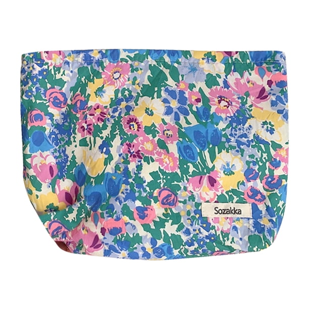 3432 Cosméticos Algodón Floral Literaria Y Fresca Bolso Mano Japonés Almacenamiento Portátil para Artículos Diversos para Lápiz Labial 4 Tulipán Azul