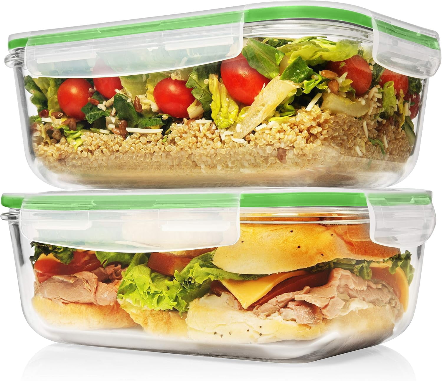 Green Glass Food Storage Containers 4 Piece 1860ml Meal Prep Leftover Storage