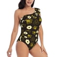 thumbnail image 3 of Gukieu Honey Bees With Flowers Print One-shoulder Ruffled One-piece Swimsuit with Removable Chest Pads and Tummy-control Swimsuit for Women-Medium, 3 of 6