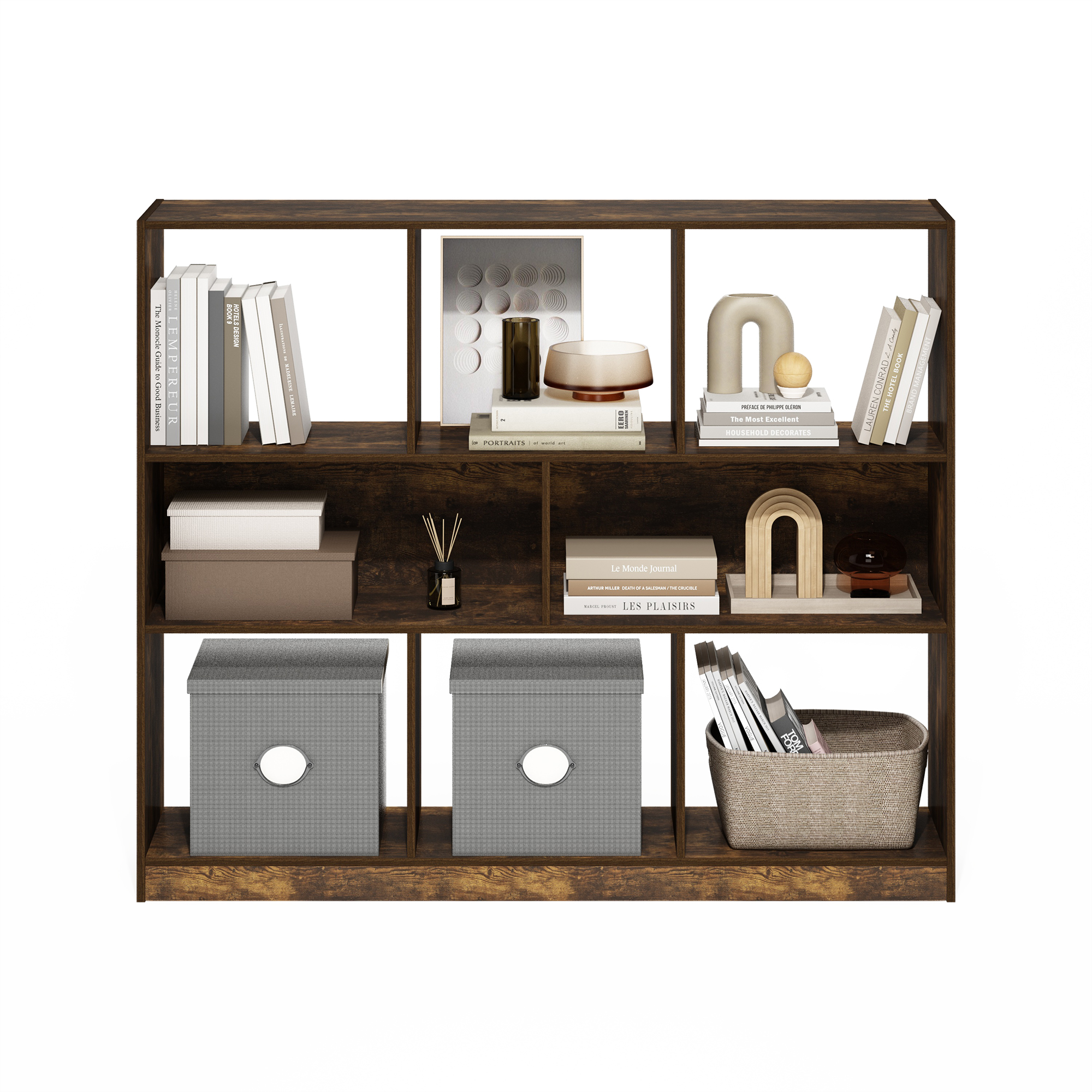 Furinno Daly 8-Cube Horizontal 3 Tier Bookcase, Bookshelf, Storage Organizer, 47 Width, Amber Pine