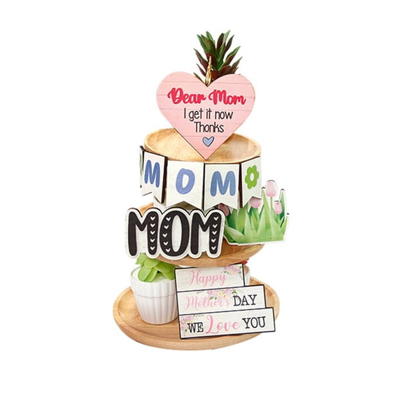 FENGGHAO Mothers Day Heart Tiered Tray Decor Wooden Sign with Truck Mom Letters Rustic Farmhouse Kitchen Counter Decoration