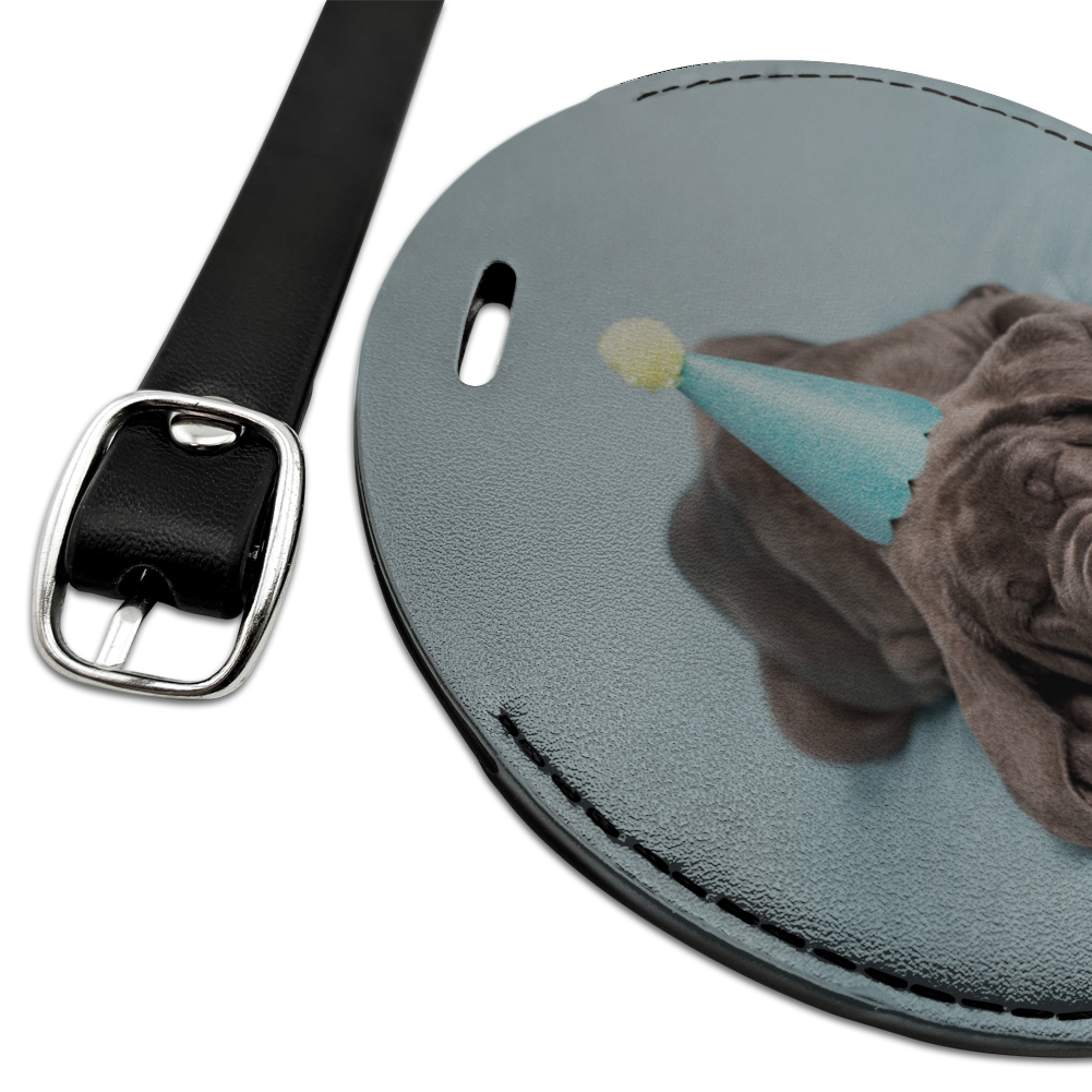 Neapolitan Mastiff Dog Puppy Blue Birthday Party Hat Round Leather Luggage Card Suitcase Carry-On ID Tag - image 2 of 8