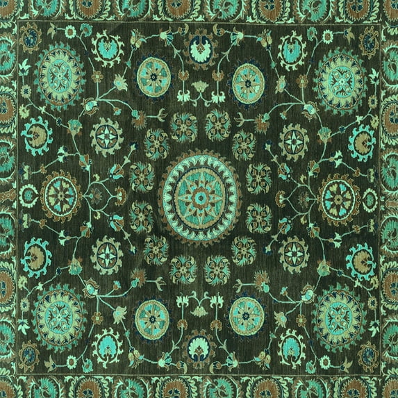 Ahgly Company Indoor Square Oriental Turquoise Blue Traditional Area Rugs, 4' Square