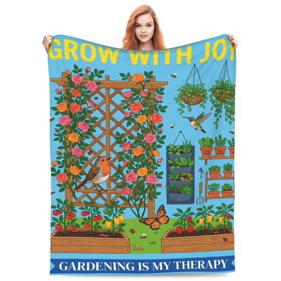 Floral Throw Blanket, Botanical Plant Lady Aesthetic and Initial Art Motif, Soft Flannel Throw 50x40