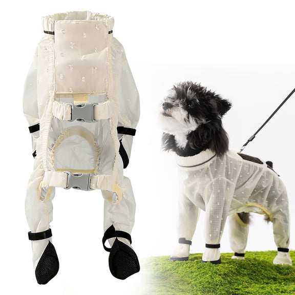 4 leg dog raincoat with Boots, Waterproof Full Body Dog Suit with Adjustable Suspender, Outdoor Anti-Dirt Protective Clothing for Small Medium Dogs, Yin-09