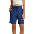 thumbnail image 2 of Frostluinai Women's High Waisted Shorts Yoga Workout Bermuda Long Hiking Shorts with Pockets Tummy Control Athletic Running Shorts Blue M, 2 of 7