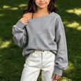 thumbnail image 4 of Atogsazn Kids Girls Off Shoulder Sweatshirt Childrens Casual Loose Long Sleeve Pullover Tops Fall Winter Sweater Gray 7-8 Years Fashion, 4 of 8