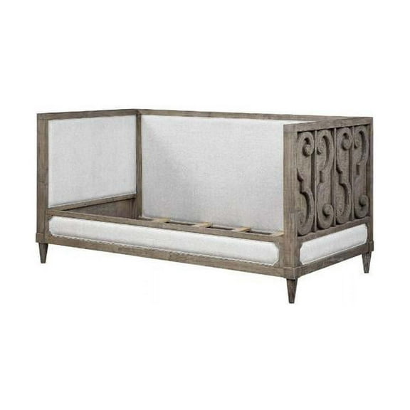 HomeStock Modern Motifs Daybed, Tan Fabric & Salvaged Natural Finish