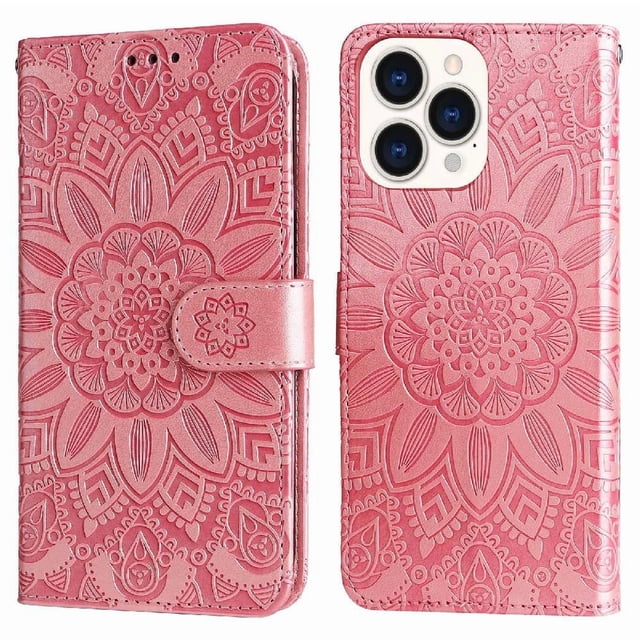 Funda tipo cartera GANGXUN para iPhone 14 Pro Max , diseño girasol, cuero PU, soporte, cierre magnético, tarjetero