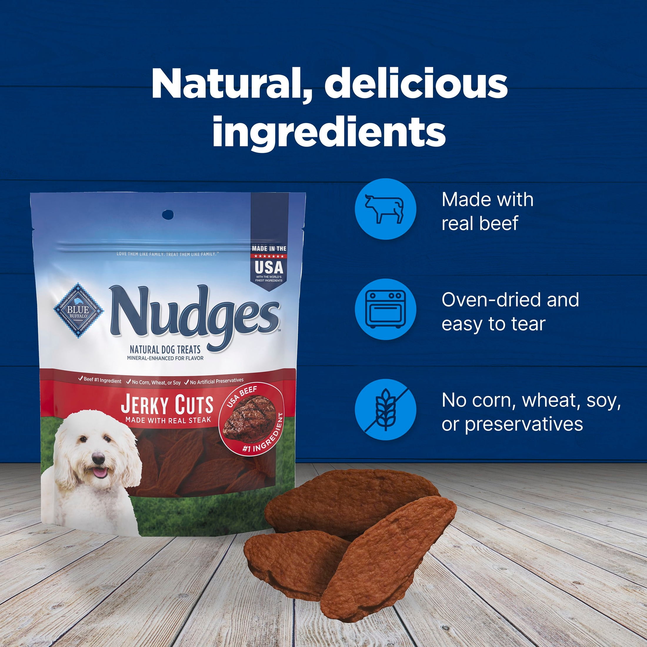Blue Buffalo Nudges Jerky Cuts, Natural Dog Treats, Steak Jerky, 28oz Bag