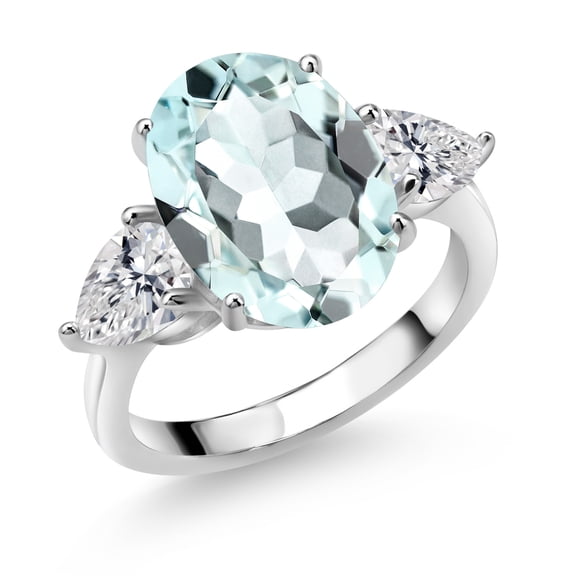 Gem Stone King 925 Sterling Silver Sky Blue Simulated Aquamarine and Lab Grown Diamond Engagement Ring for Women | 6.74 Cttw | Oval 14X10MM | Gemstone March Birthstone | Size 8