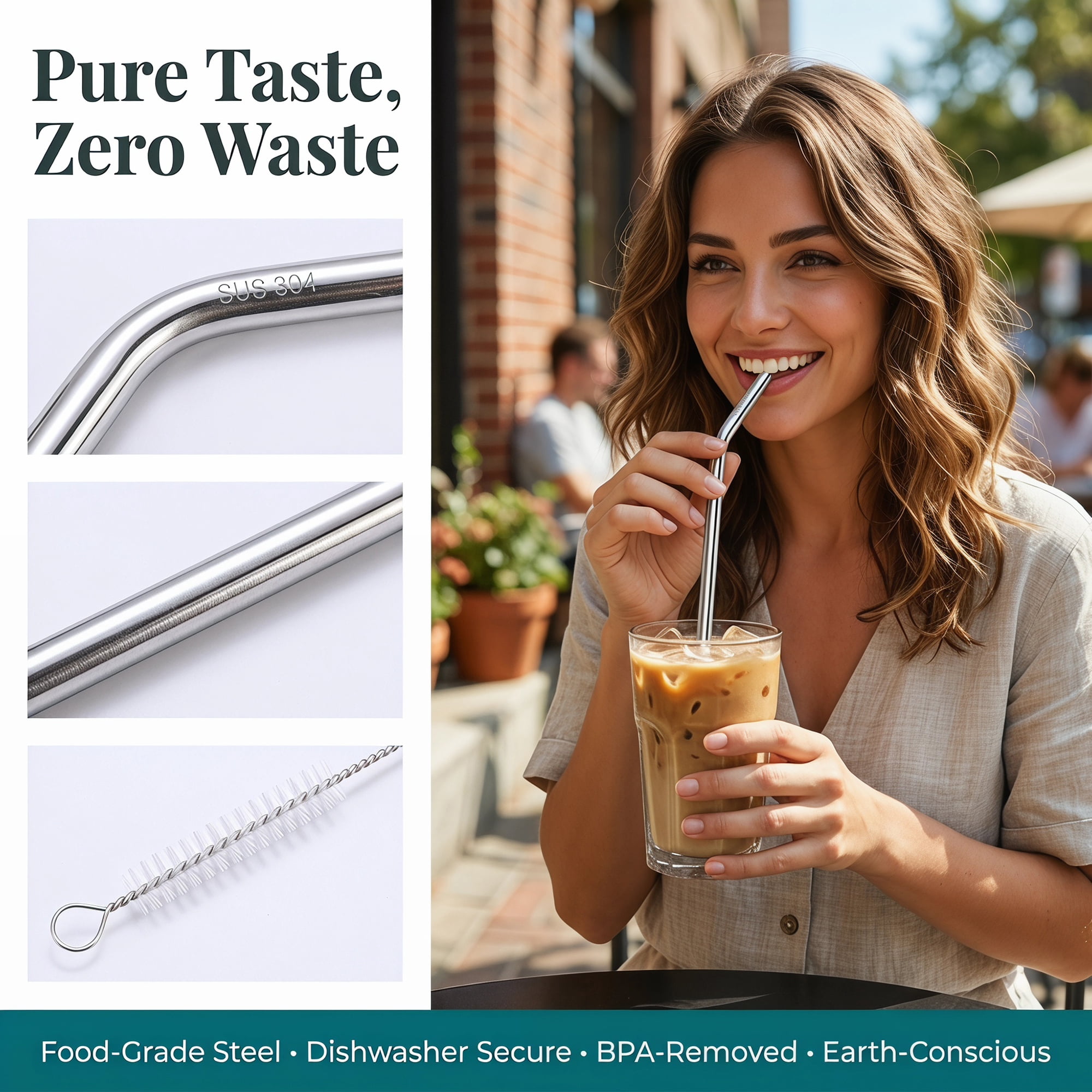 Unique Bargains 8Pcs Reusable Stainless Steel Straws with Brush Bend Pipe 0.4" x 10.4"