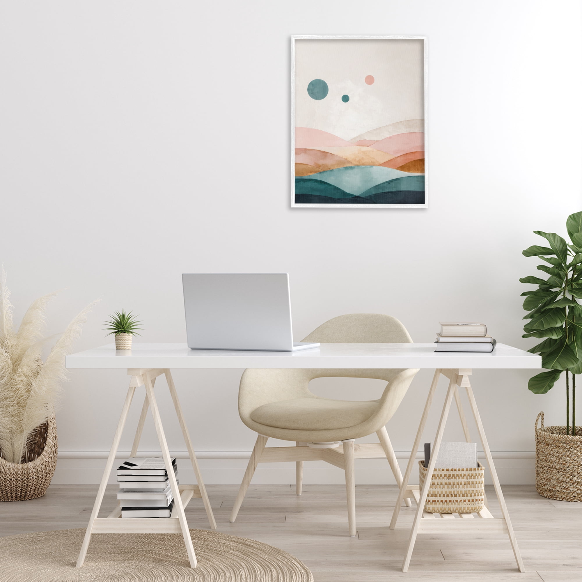 Stupell Industries Spheres Above Desert Landscape Painting White Framed Art Print Wall Art, 24 x 30