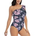 thumbnail image 3 of Sikiie Flowers Print Women One Piece Swimsuits Tummy Control One Shoulder Bathing Suits Ruffle Swimwear, From S to XXL-Small, 3 of 6
