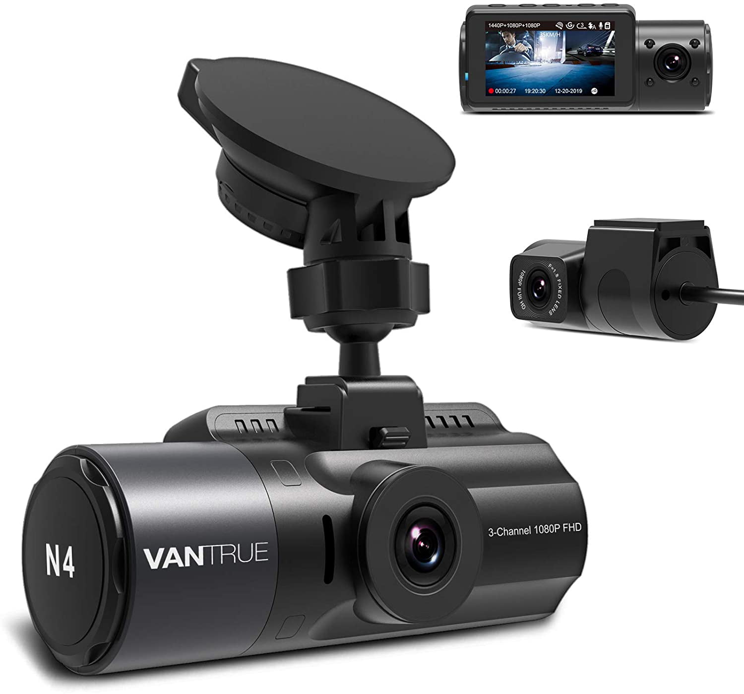 Vantrue N4 3 Channel Dash Cam, 4K+1080P Dual Channel, 1440P+1080P+1080P Front Inside Rear Three Way Triple Car Dash Camera, IR Night Vision, Capacitor, 24 Hours Parking Mode, Support 256GB Max - Walmart.com
