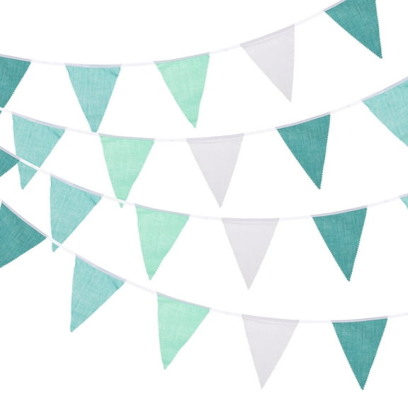 33ft Pennant Banner, Triangle Flags Fabric Bunting Banner (Green Dark Green White Light Green) 36Pcs