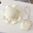 thumbnail image 2 of Besolor Toddler Baby Girls Straw Hat Kids Wide Brim Sun Hat Cute Pompom Sun Protection Beach Hat with Bag Set, 2 of 2