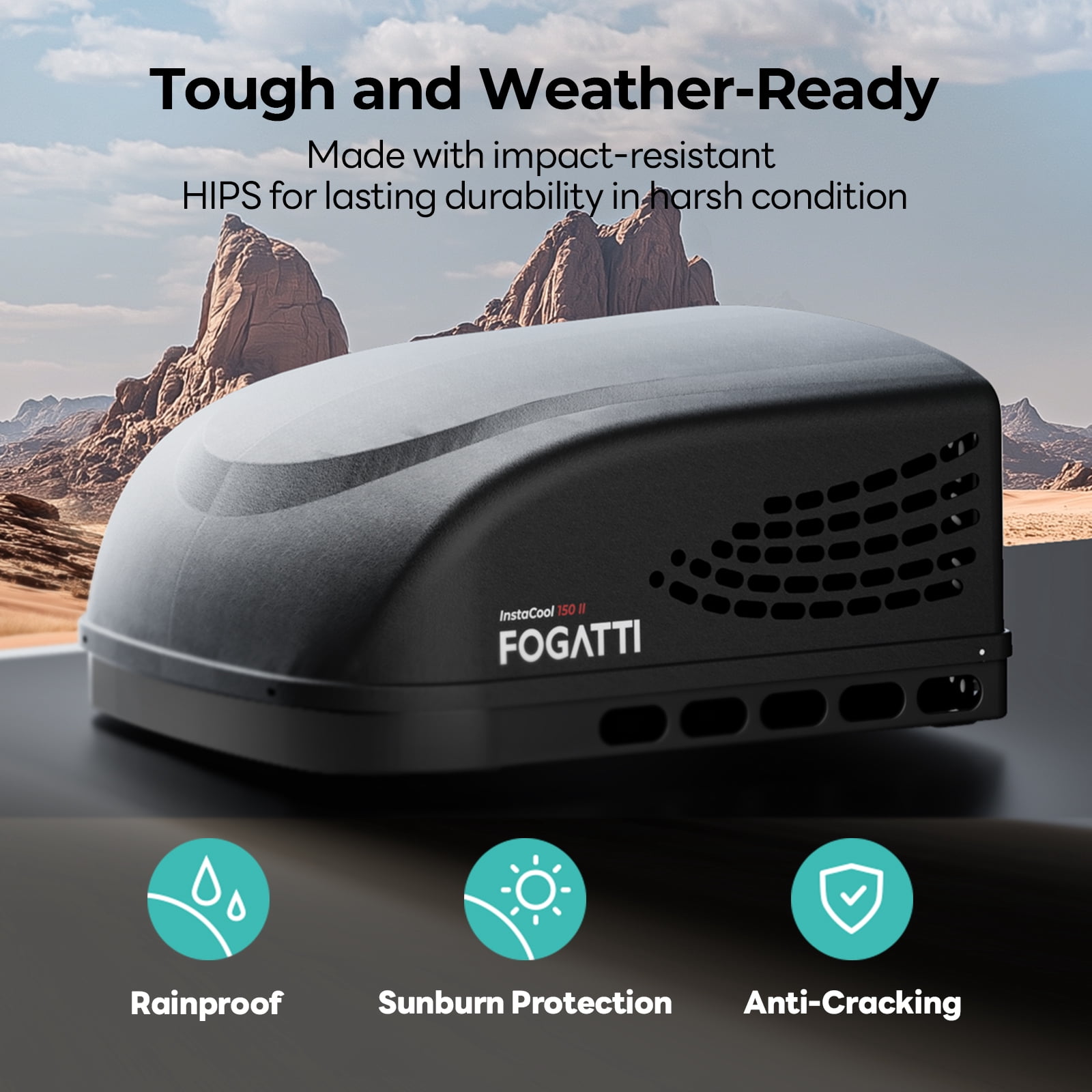 Fogatti Ducted RV Rooftop Air Conditioner 15,000 Btu with Air Distribution Box & Wired Thermostat, 115V Camper Trailer Motorhome AC, Low Noise