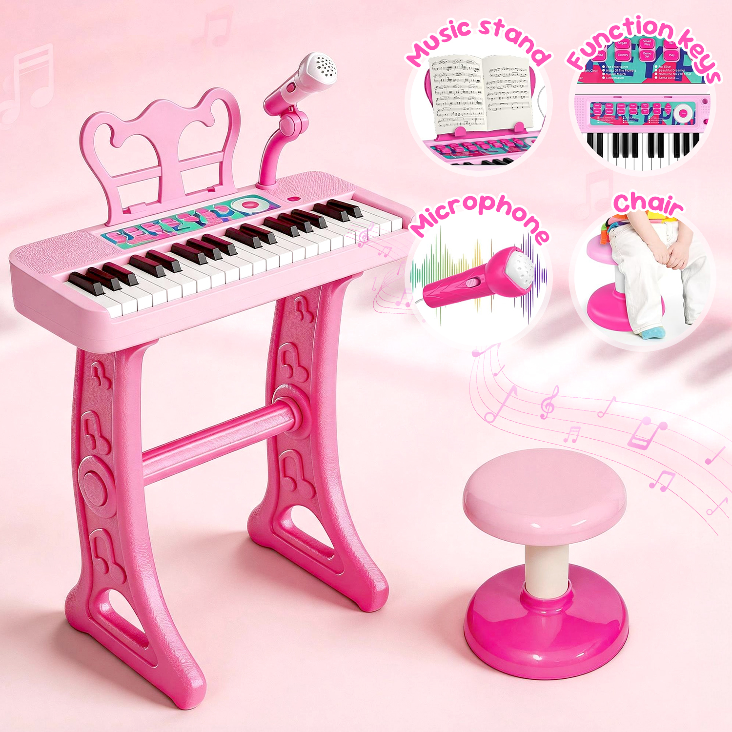 LINXUXIE 37-Key Kids Piano with Microphone and Stand photo 4