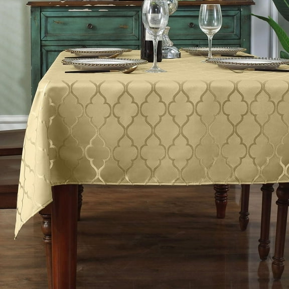 SASTYBALE Jacquard Tablecloth Flower Pattern Polyester Table Cloth Spill Proof Dust-Proof Table Cover for Kitchen Dining Tabletop Decoration (Rectangle, 60" x 84" (6-8 Seats), Christmas Gold)