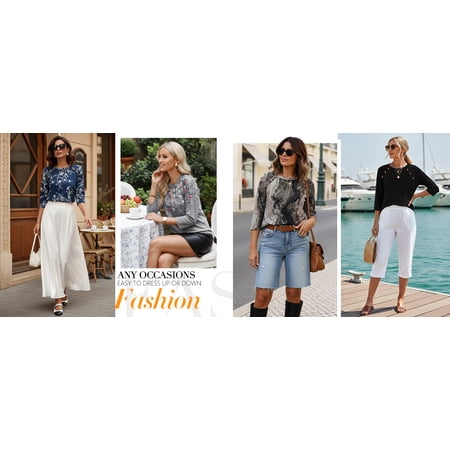 WIHOLL 3/4 Length Sleeve Crew Neck Button Fashion Clothing Dressy Casual Business Work Tops Summer Fall Outfits