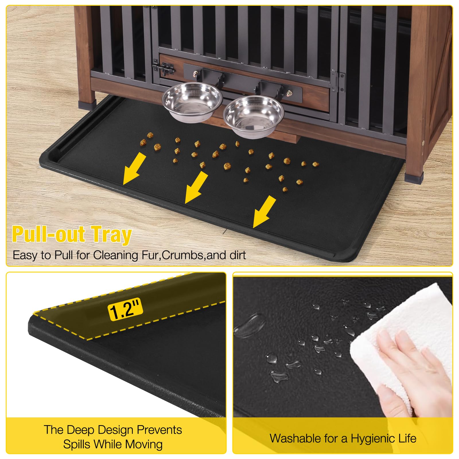 Aivituvin Folding Dog Crate Furniture with Bowls & Tray photo 2