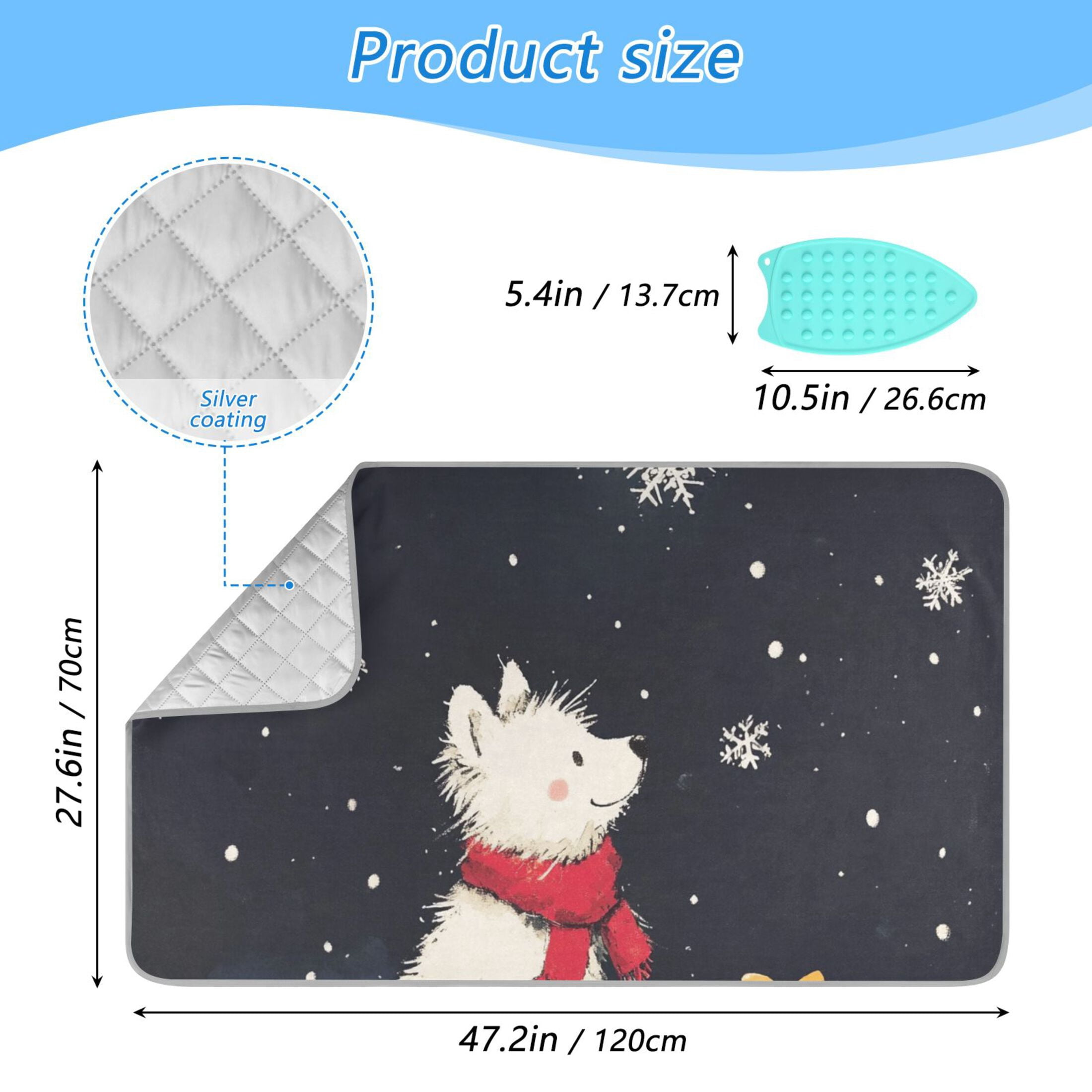 Winter Dog Snowflake Ironing Mat Blanket for Table Top Travel Portable Ironing Board Pad 47.2x27.6 Inch