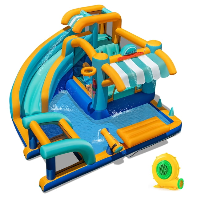 Patiojoy Inflatable Water Park with Market Stand Water Slide with Climbing Wall & 680W Blower