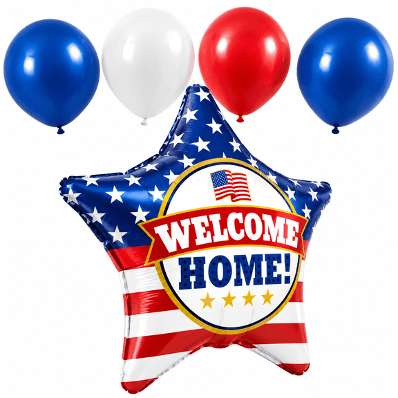LOONBALLOON Jumbo Welcome Home Patriotic Star Balloon Set with 4 Latex Balloons