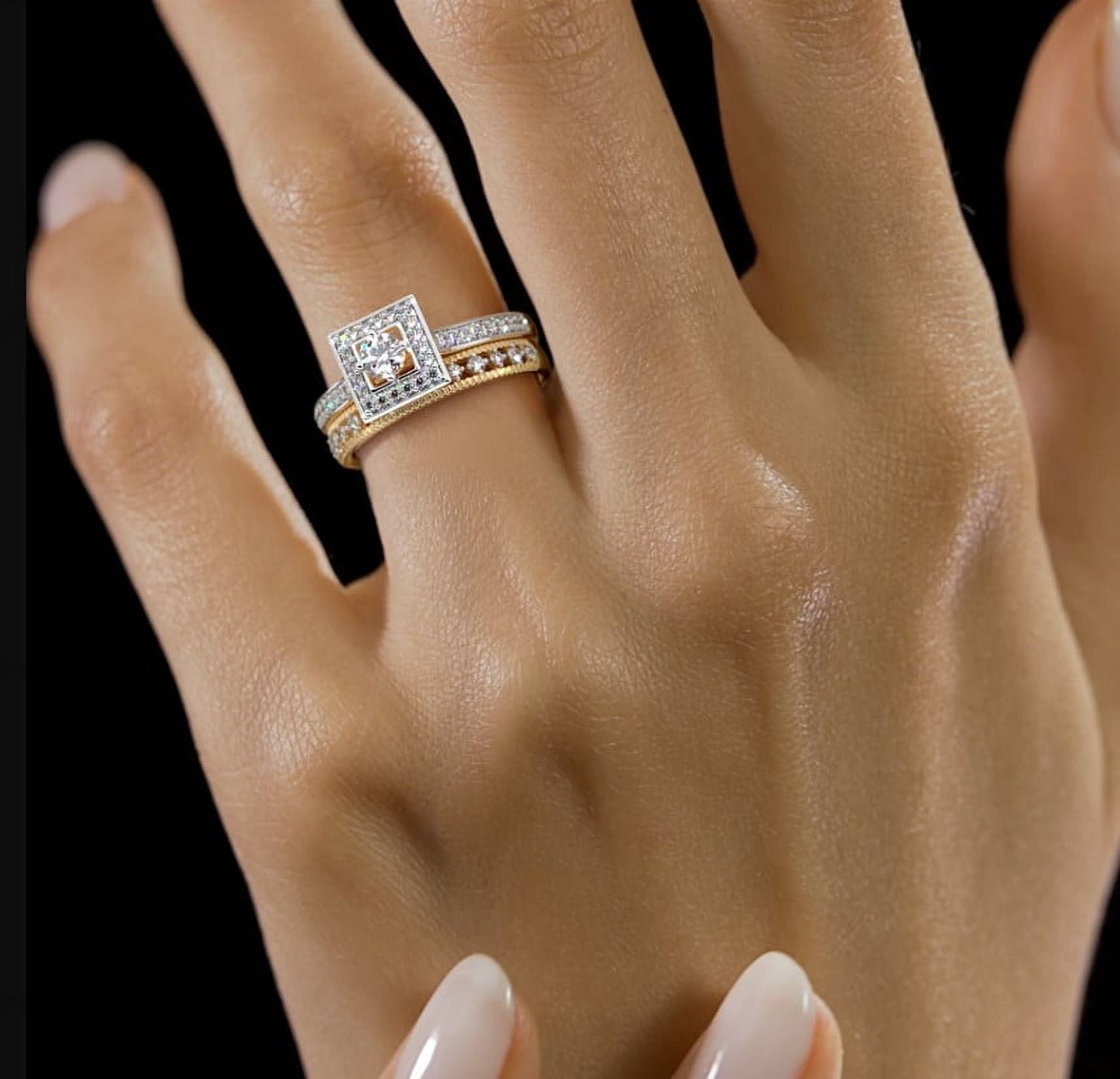 justforyoujewels 2 Ct Natural Moissanite Round Halo Engagement Bridal Ring Set For Women 14k Gold Plated Sterling Silver