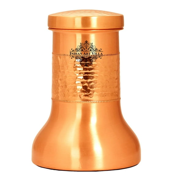 Indian Art Villa Handcrafted Copper Hammered and Smooth Design Lacquer Coated Bedroom Bottle, Brown, Drinkware – 40.6 oz
