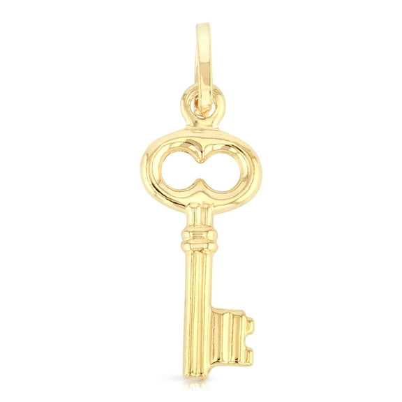 Ioka-14K Yellow Gold Plain Key Charm Pendant For Necklace or Chain