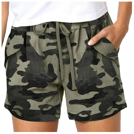 

Zkozptok Shorts for Women Plus Size Drawstring Casual Elastic Shorts Waist Pocket Loose Solid Shorts Pants Camouflage XXXXL