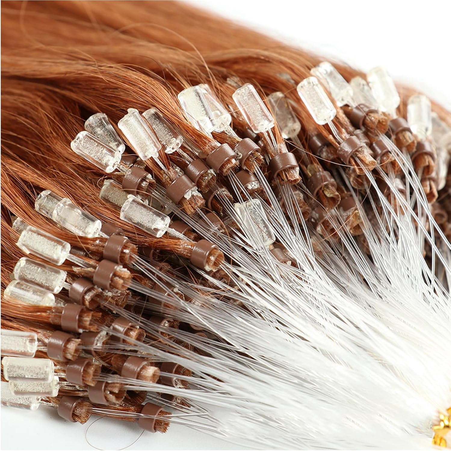 Aorsher Microlink Hair Extensions Human Hair Micro Beads Hair Extensions Remy Hair 20Inch Virgin Straight Micro Loop Hair Extensions for Women 100Strands 50g Auburn