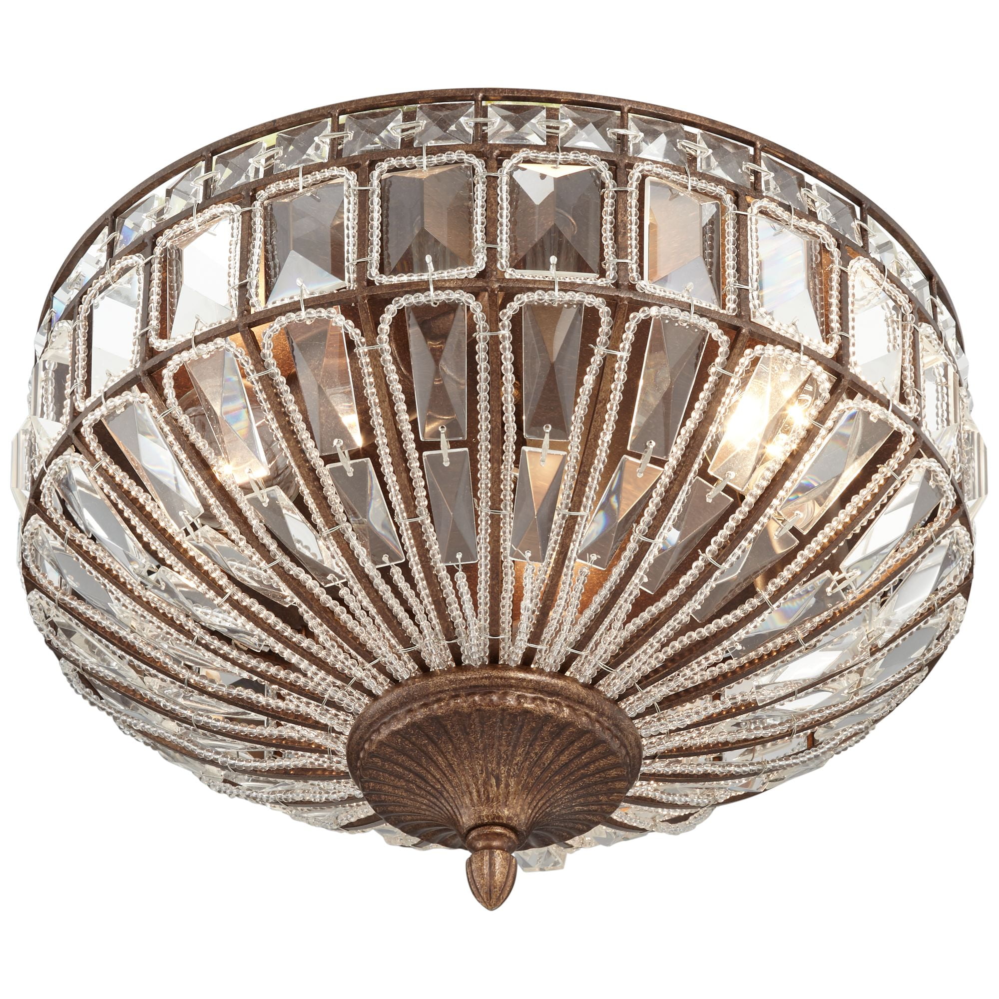 Vienna Full Spectrum Ibeza Vintage Ceiling Light Flush Mount Fixture 15 1/2" Wide Mocha Brown 3-Light Square Cut Crystal for Bedroom Kitchen Hallway