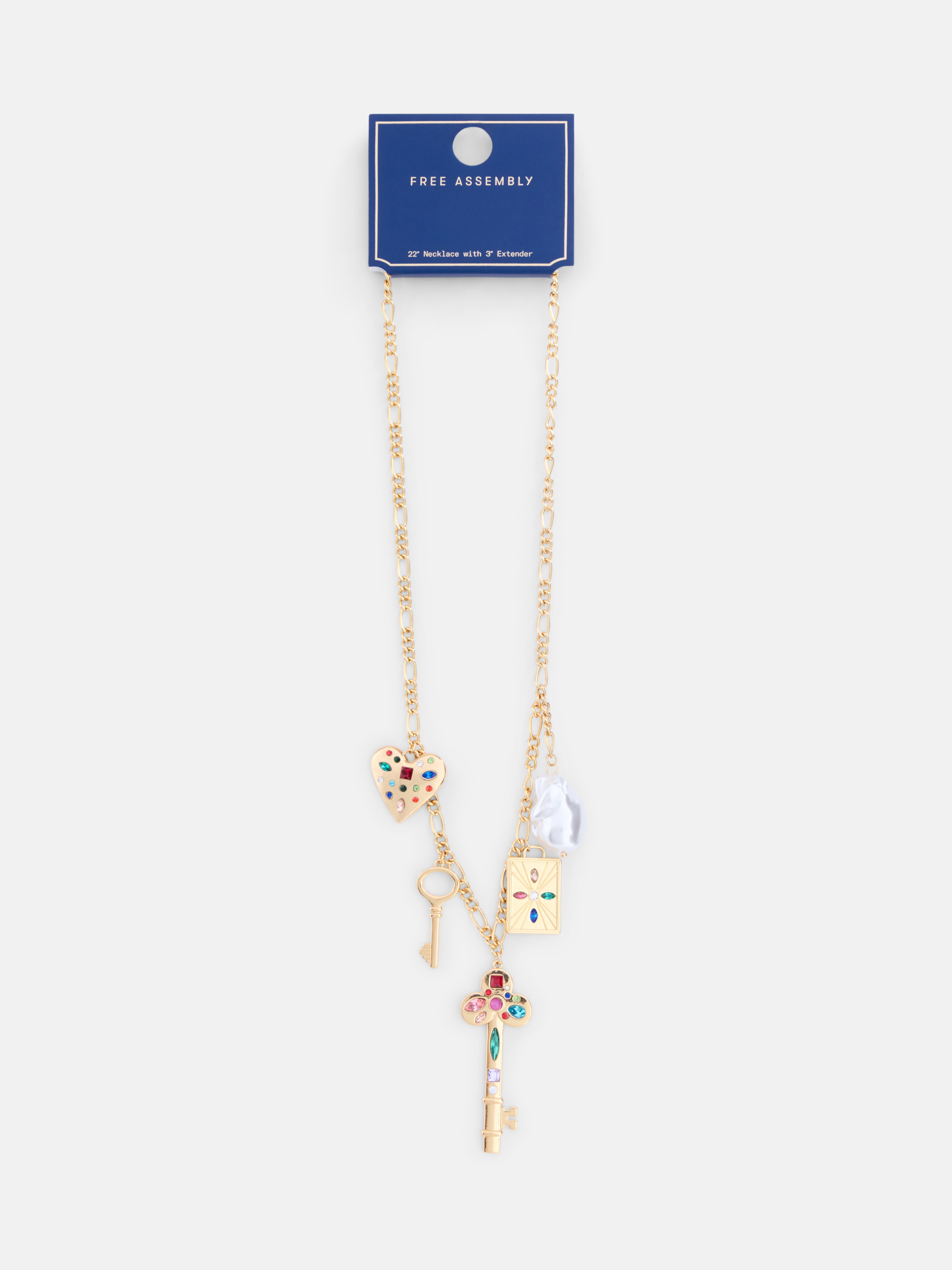 Free Assembly Women's Gold Tone Charm Necklace, 22" + 3" Extender