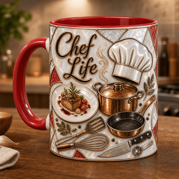Coffee Mug Chef Life Ceramic Cup for Coffee Breaks, Christmas Gift for Chefs