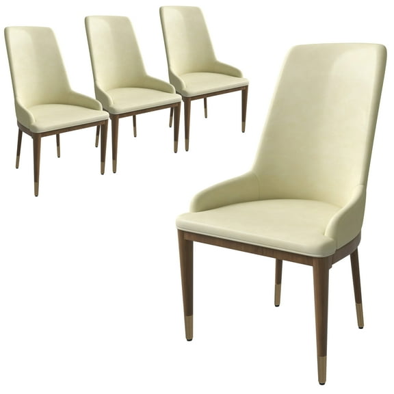 LeisureMod Upholstered Vegan Leather Modern Dining Chair with Rubberwood Legs Accent Armchair Assembled Side Chair for Dining, Living, and Kitchen Viva Series Set of 4 in Cream