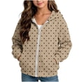 thumbnail image 2 of Maqroz Girls Polka Dots Jackets Cute Print Hoodie Jacket Long Sleeve Zip Up Casual Fall Winter Trendy Outerwear with Pockets Khaki,11-12 Years, 2 of 7