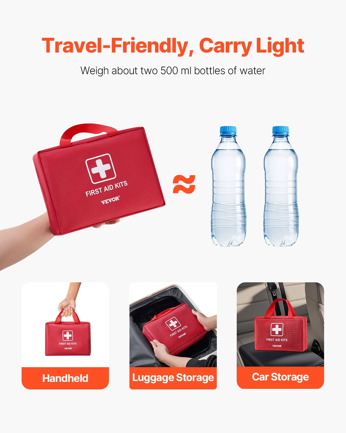 VEVOR First Aid Kit, 420 Pieces, 600D Nylon Large Survival First Aid Bag, Emergency Medical Supplies, for Home, Car, Office, Travel, Camping, Truck, Hiking, Sports, Vehicle and Outdoor Emergencies