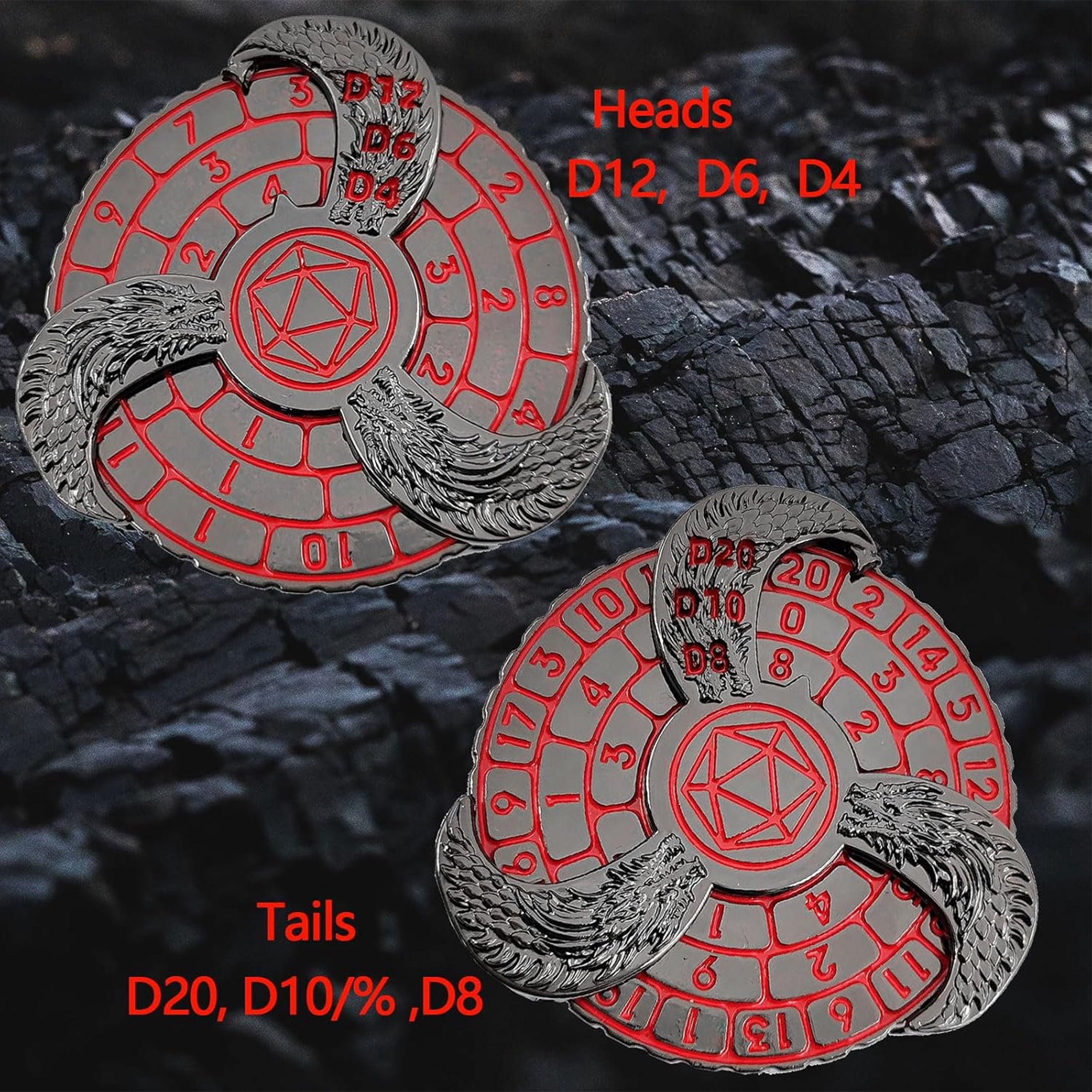 Roulette Dice Spinner D20 Dungeons and Dragons Dice Set, Cool Metal Mechanical, Red
